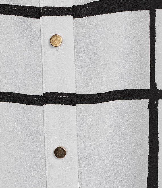 Investments Woven Blocked Plaid 3/4 Sleeve Point Collar Button Front Split Cuff Top Product Image