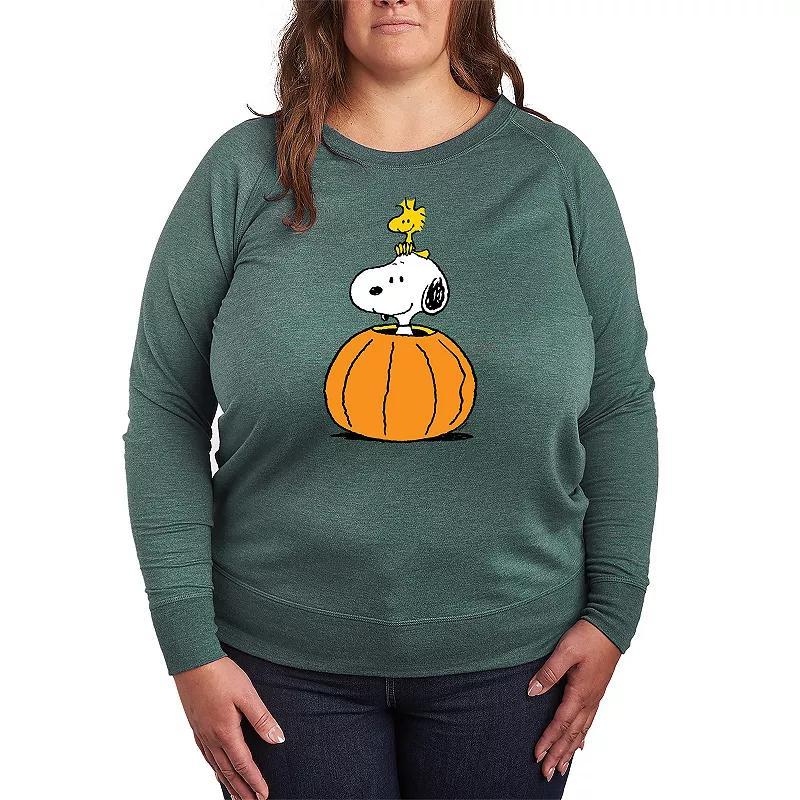 Plus Size Peanuts Snoopy & Woodstock Pumpkin French Terry Long Sleeve Tee, Womens Product Image
