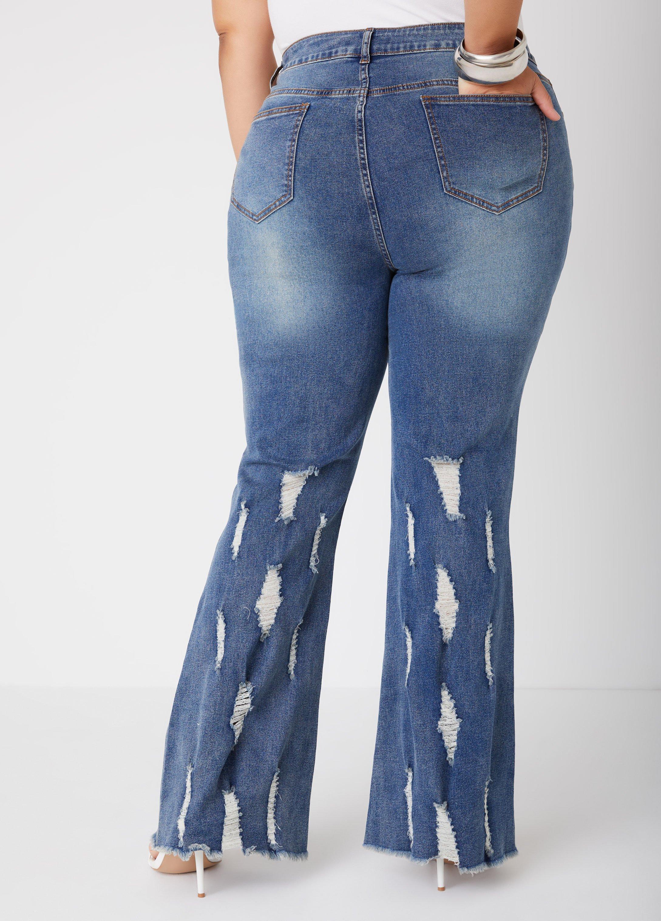 Distressed High Waist Flared Jeans Product Image