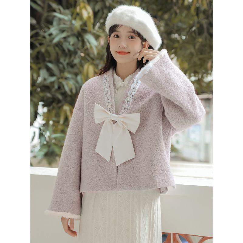 Lace Trim Bow Jacket Product Image