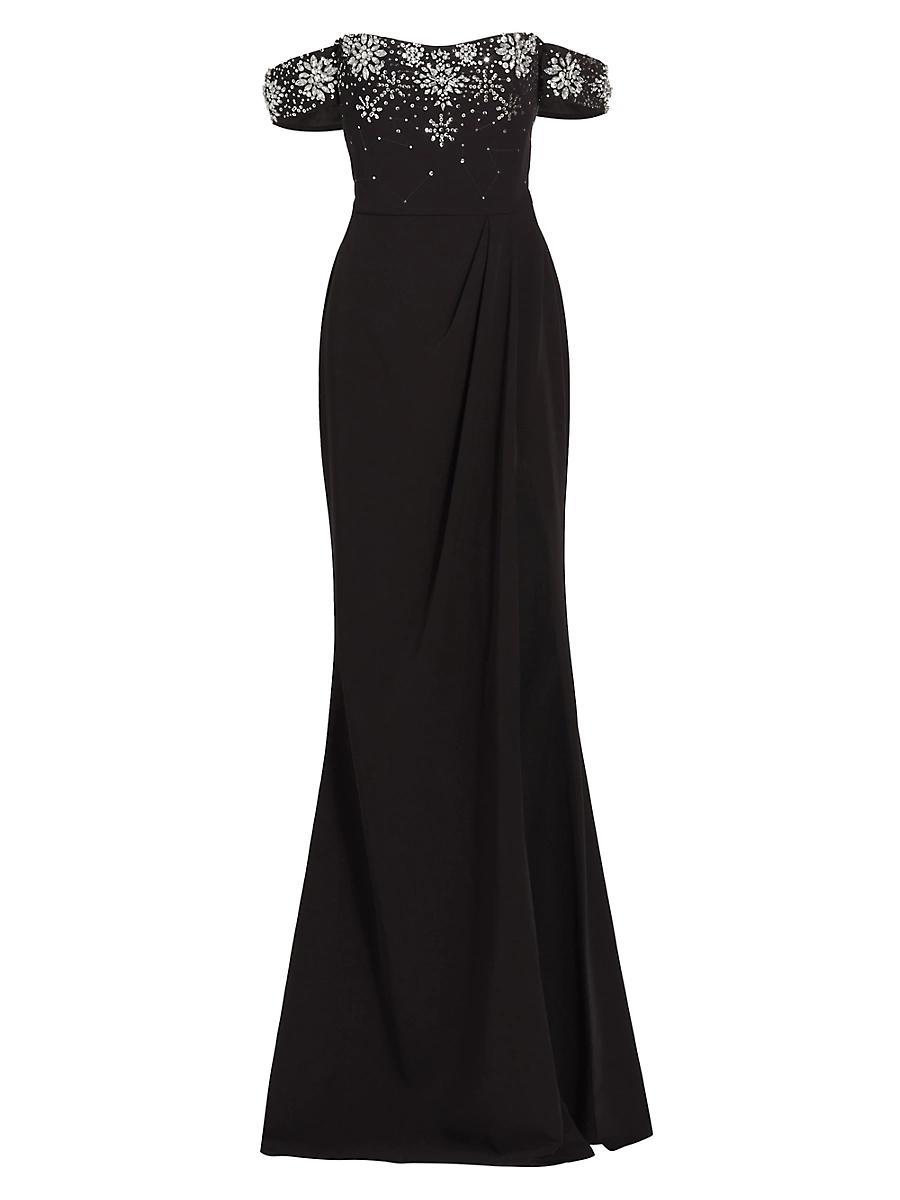 Womens Beaded Stretch Crepe Off-The-Shoulder Gown Product Image