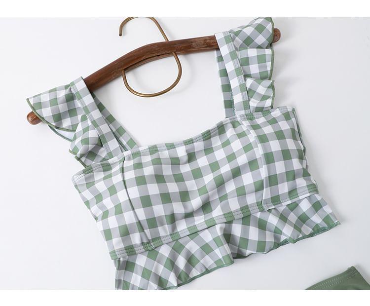 Set: Ruffle Trim Tankini Top + Asymmetrical Swim Skirt Product Image