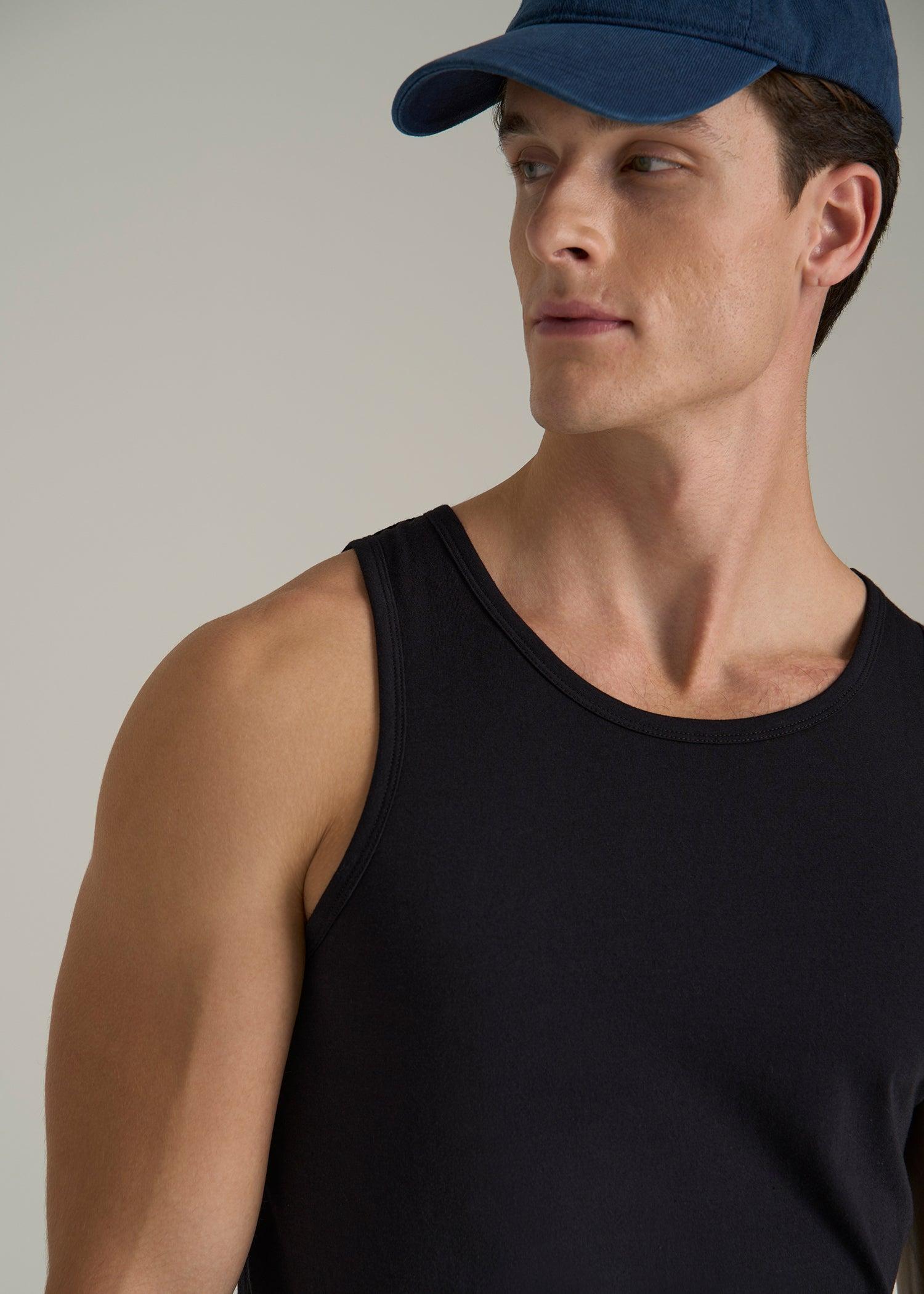 The Essentials: Men's Tall SLIM-FIT Beach Tank Top in Black Male Product Image