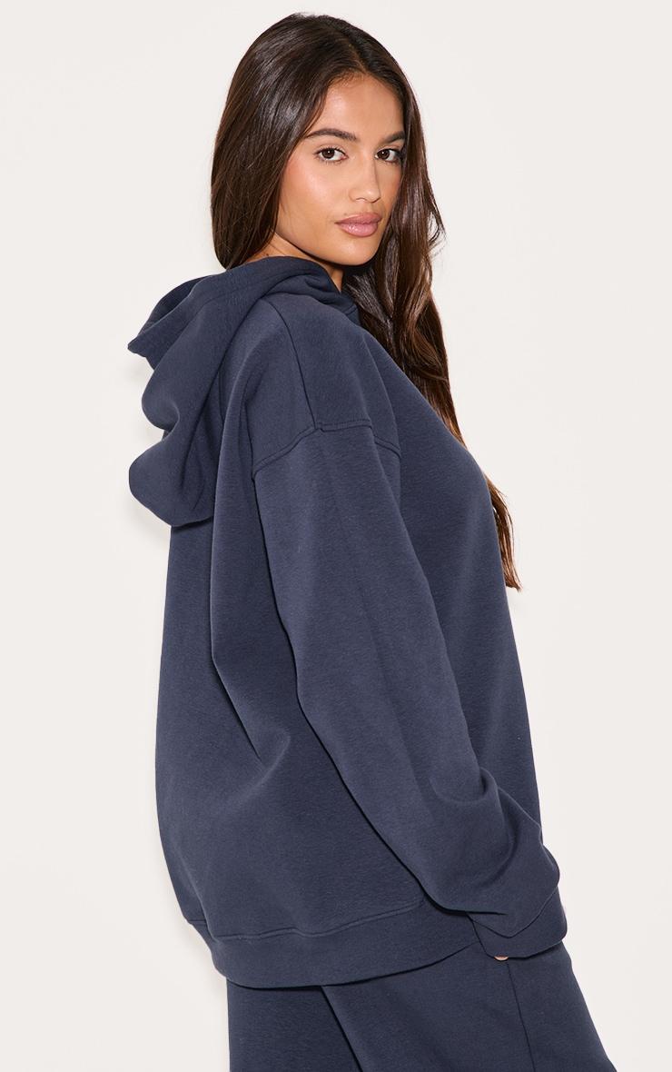 Navy Premium Interlock Oversized Hoodie Product Image