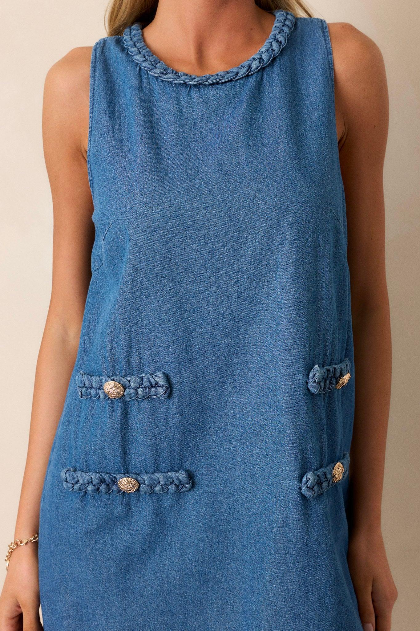 Chic Charm Cotton Medium Wash Chambray Mini Dress Product Image