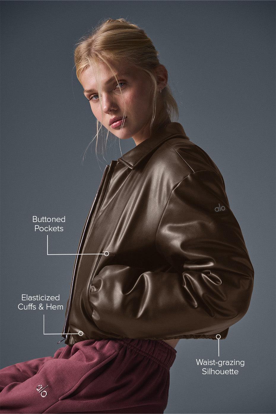 Faux Leather Cropped Premier Bomber - Espresso Product Image