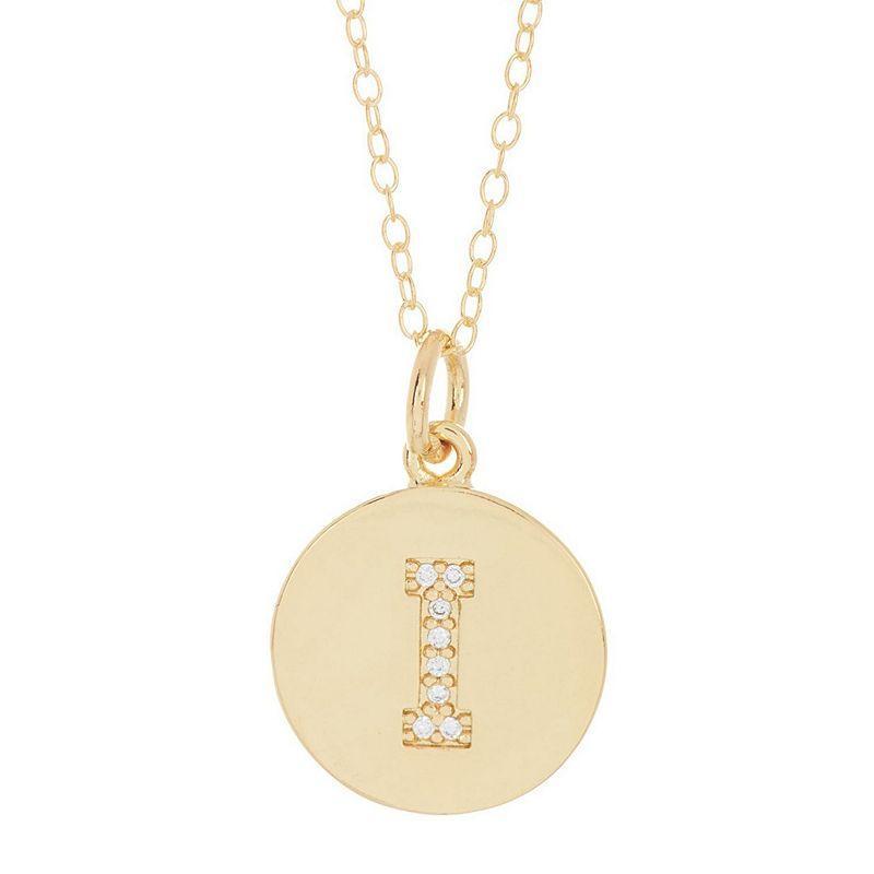 Adornia 14k Gold Plated Cubic Zirconia Engraved Letter Disc Pendant Necklace, Womens Gold Tone S Product Image