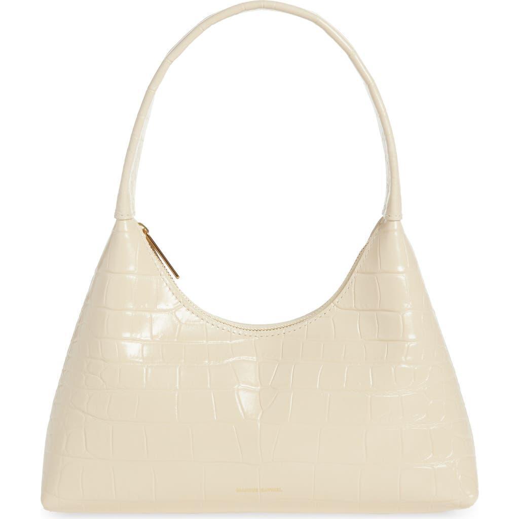 MANSUR GAVRIEL Mini Candy Croc Embossed Faux Patent Leather Hobo Bag In Dune Product Image