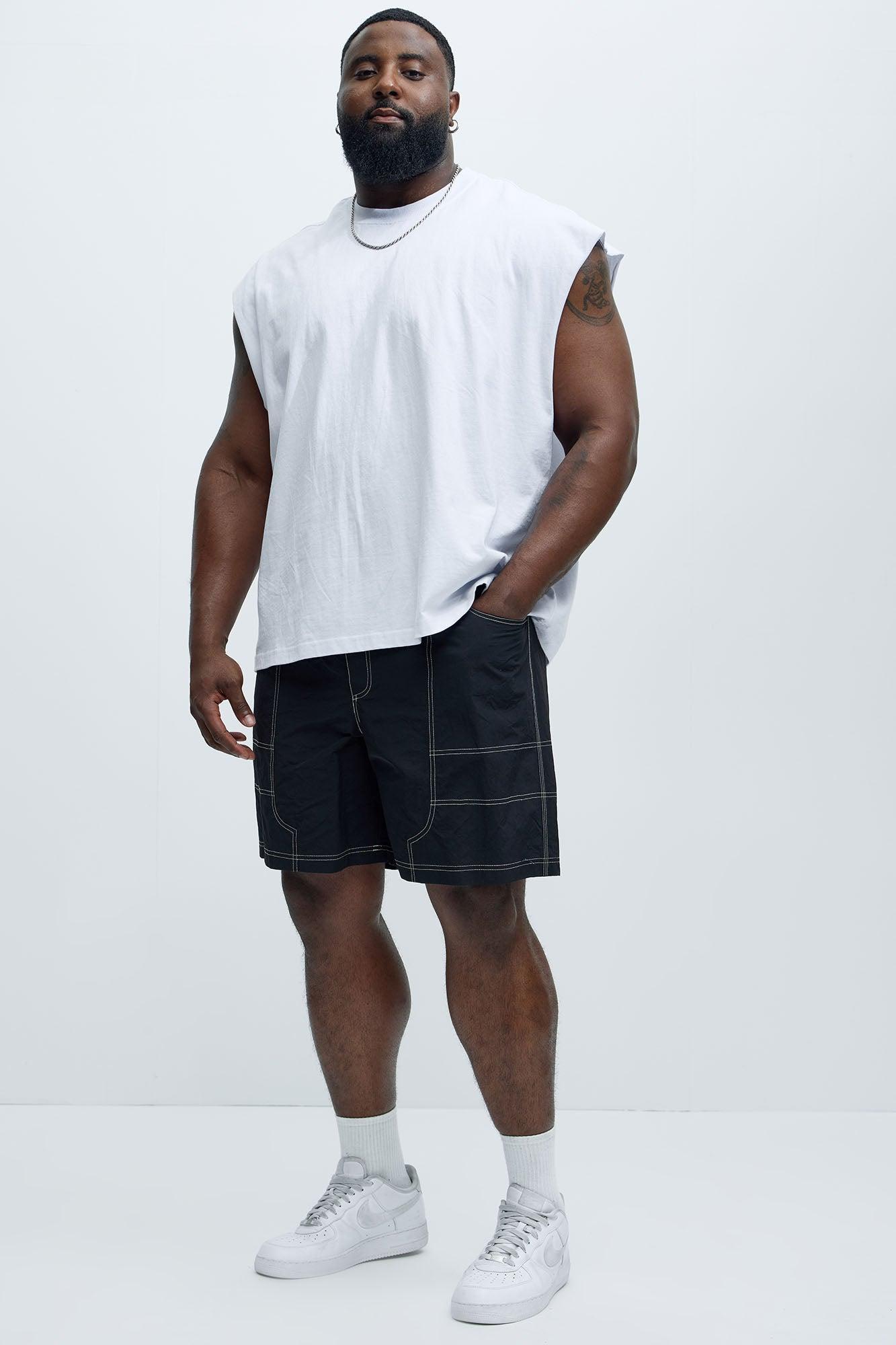 Nylon Contrast Stitch Relaxed Shorts - Black Product Image