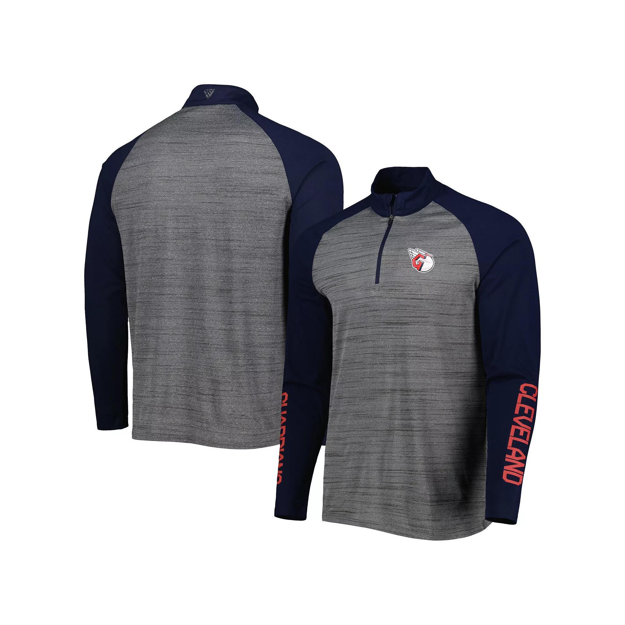 Men's Levelwear Heathered Gray/Navy Cleveland Guardians Vandal Raglan Quarter-Zip Jacket, Size: Small, Grd Grey Product Image