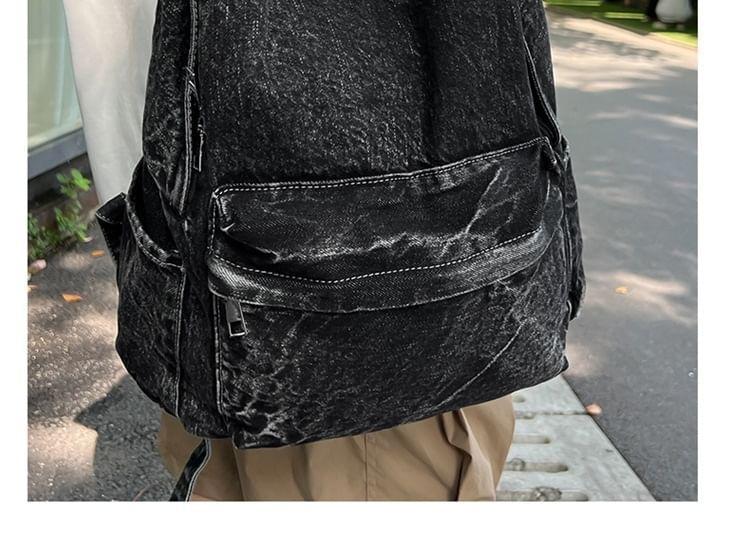 Washed Denim Multi-Pocket Backpack Product Image