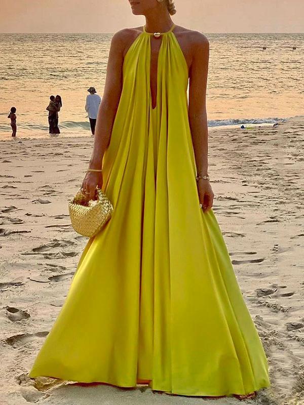 Sleeveless Solid Color Deep V-Neck Maxi Dresses Product Image