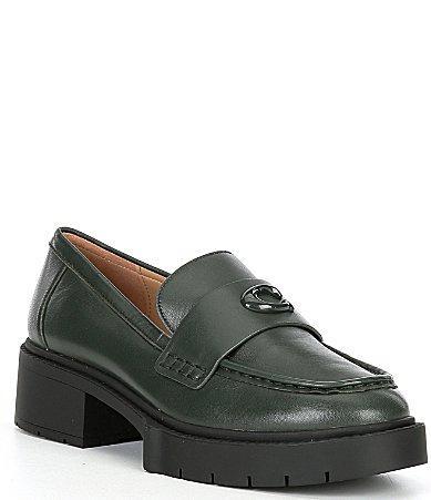 COACH Leah Leather Lug Sole Block Heel Loafers Product Image