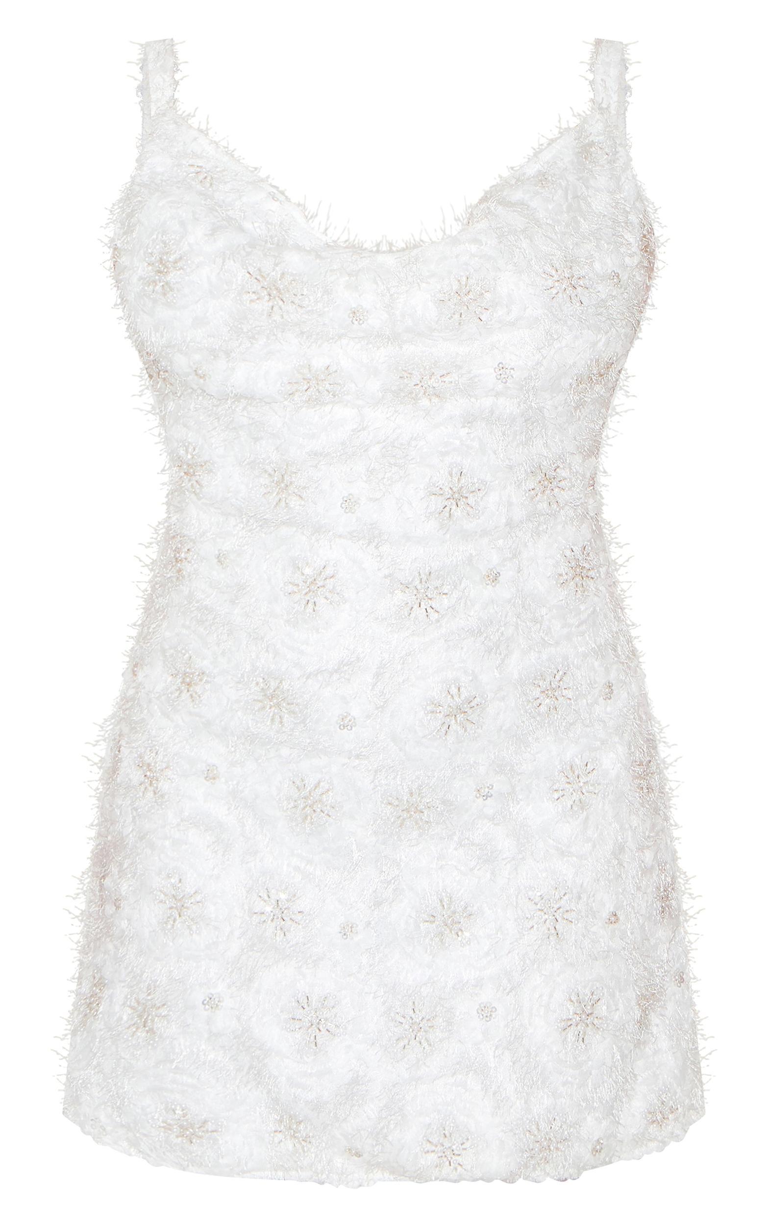 Premium Plus White Sequin Embroidered Cowl Neck Shift Dress Product Image