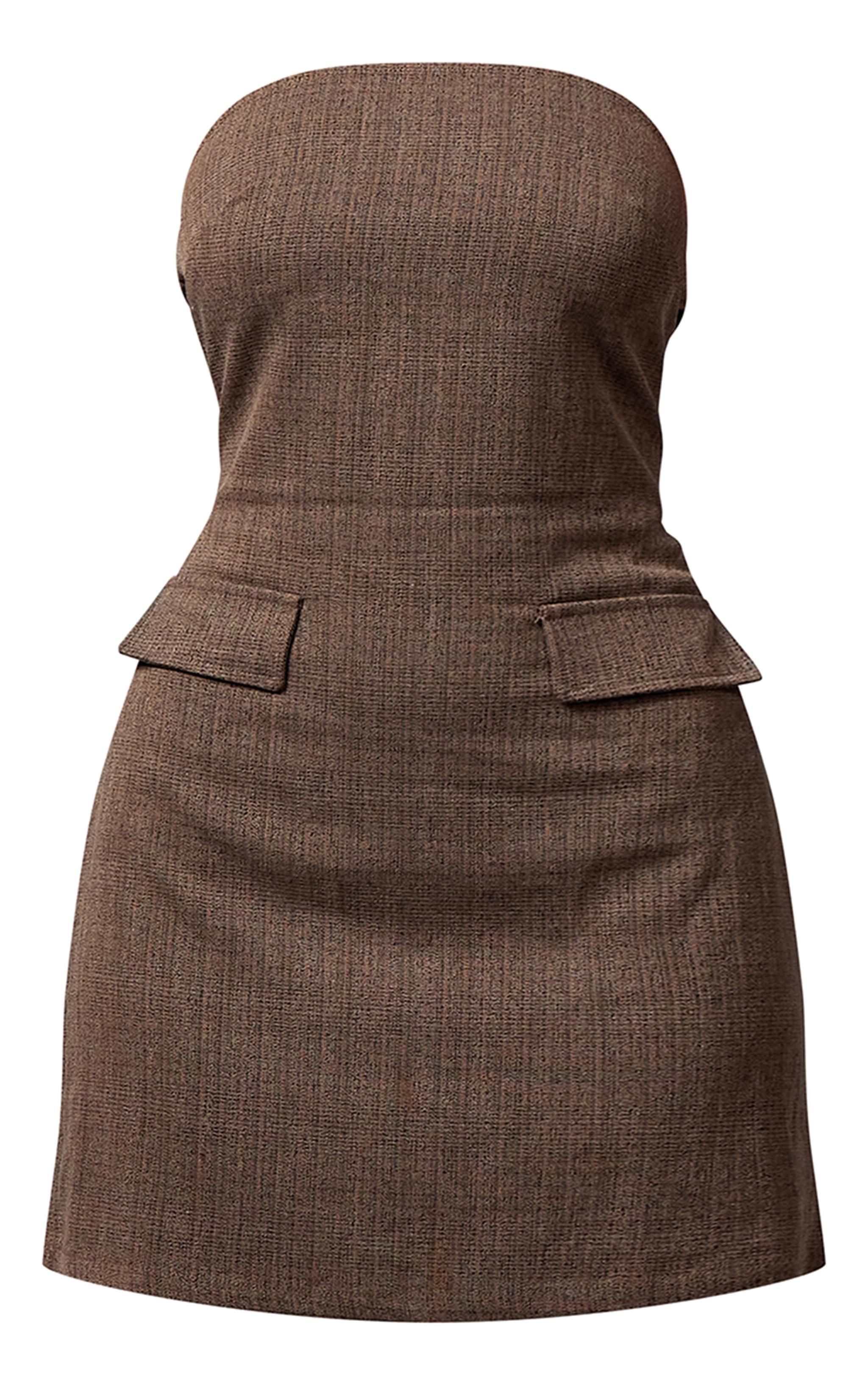 Chocolate Twill Bandeau Shift Dress Product Image