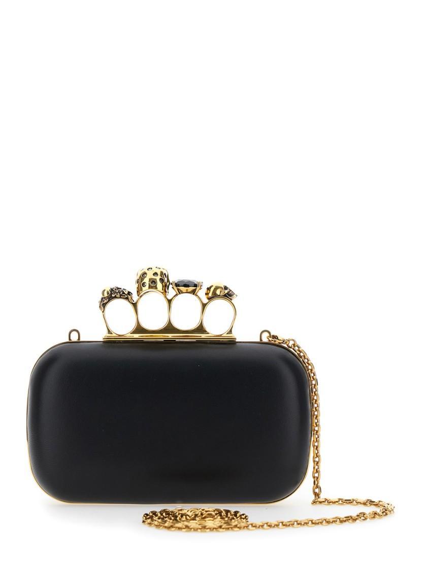 ALEXANDER MCQUEEN Rectangular Black Skull Clutch With Knuckle Duster Handle Product Image