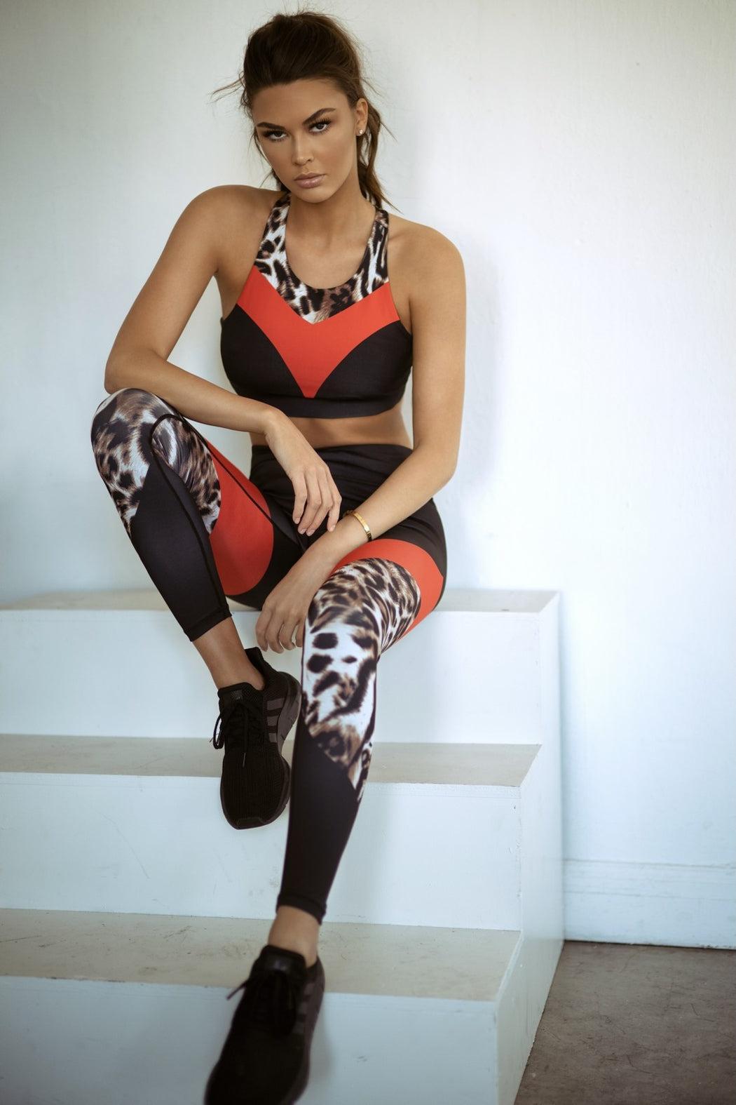 Women's Leopard Colorblock Activewear Set Product Image