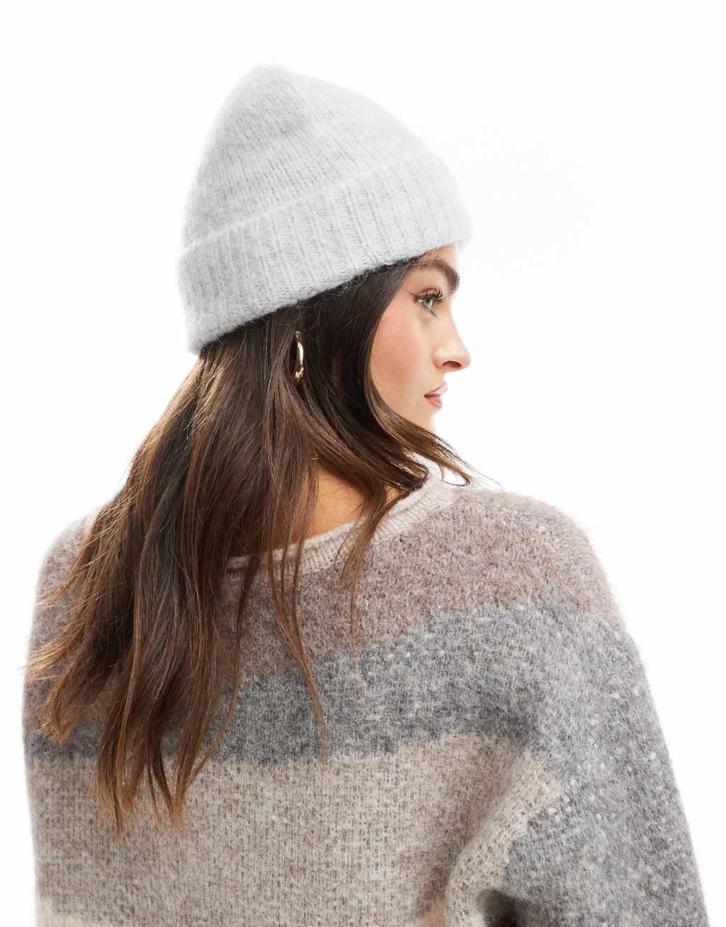 ASOS DESIGN alpaca beanie in light gray Product Image