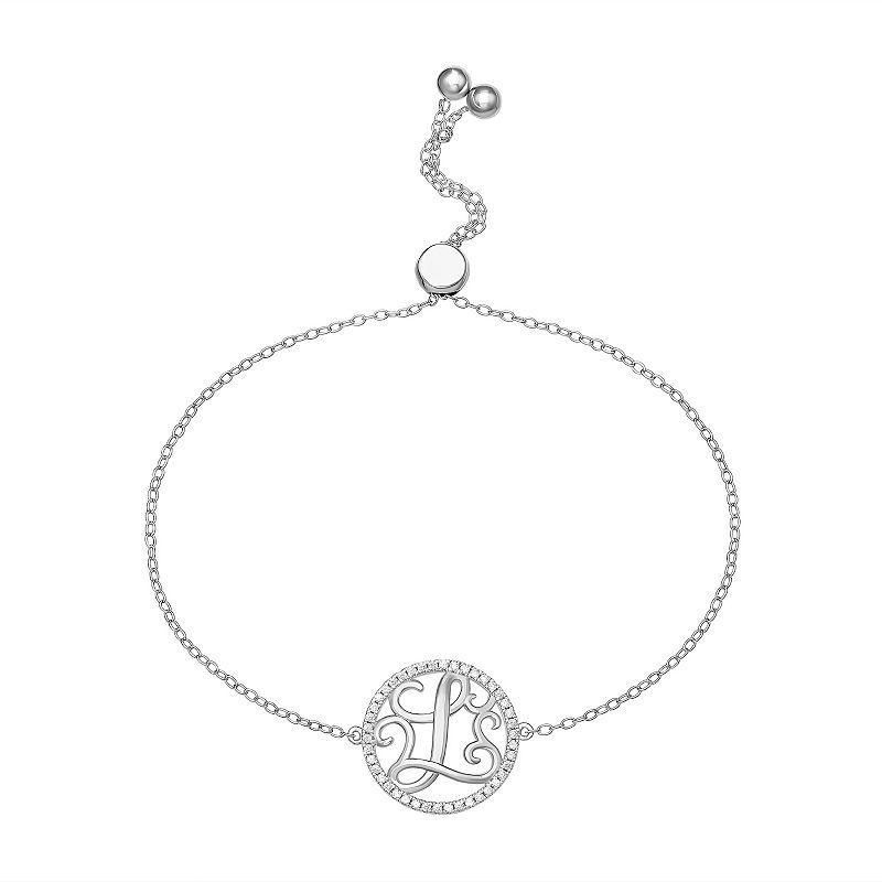 PRIMROSE Sterling Silver Cubic Zirconia Initial Cable Chain Bolo Bracelet, Womens Sterling Silver E Product Image