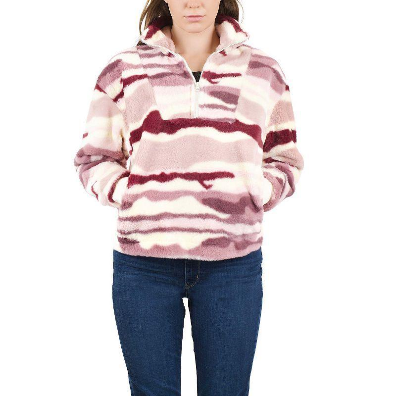 Women's Mountain and Isles 1/2 Zip Faux Fur Pullover Top, Size: Large, Chalk Team Stripe Product Image