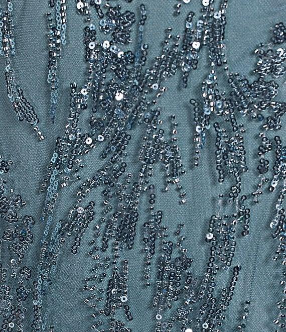 R & M Richards Sequin V-Neck Flutter Sleeve Sheer Capelet A-line Dress Product Image