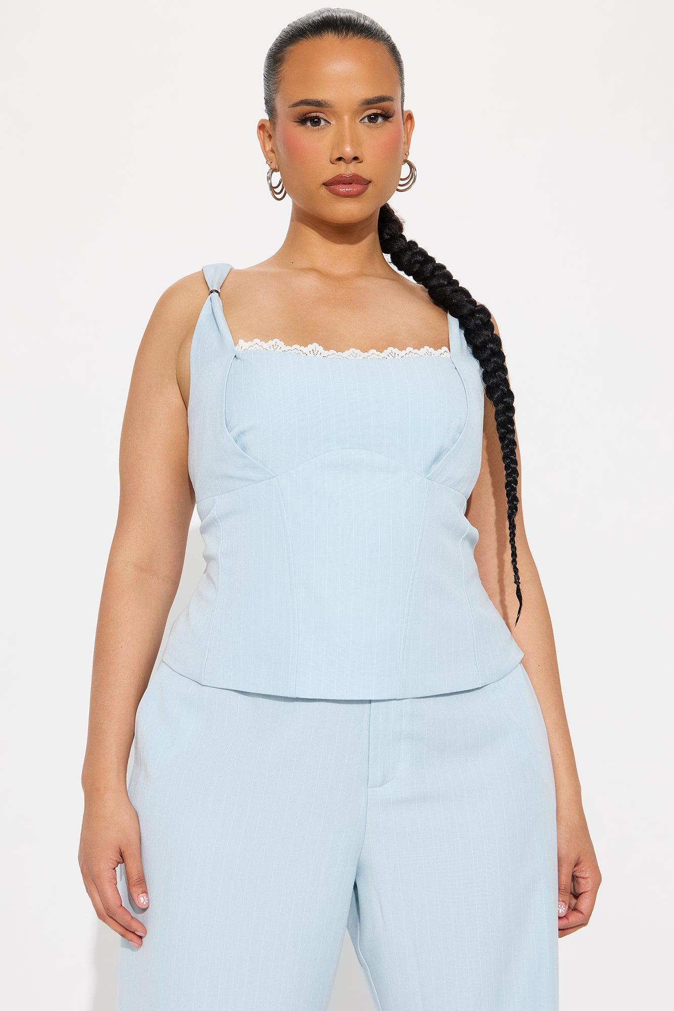 Evangeline Pinstripe Pant Set - Light Blue Product Image