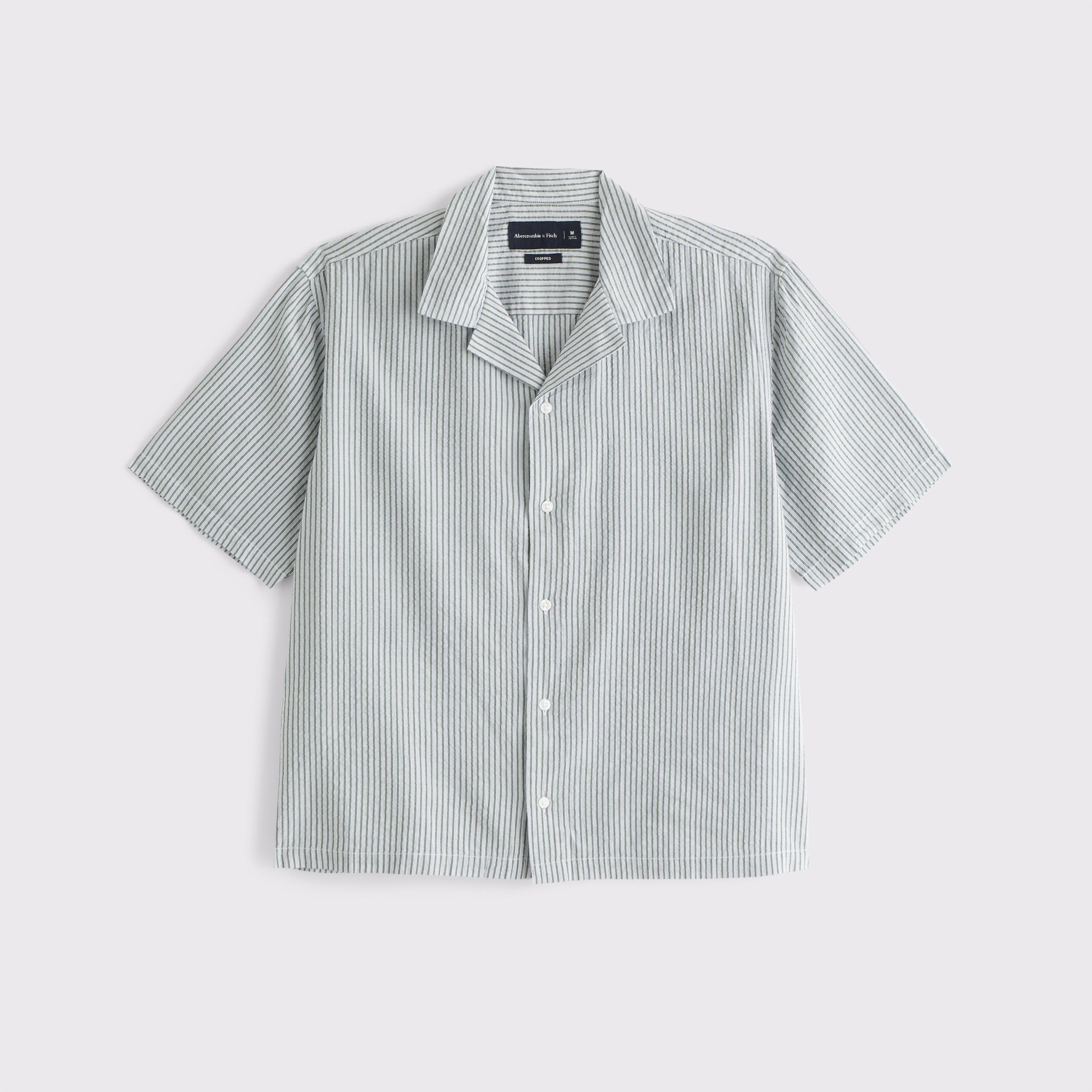 Camp Collar Cropped Seersucker Shirt Product Image