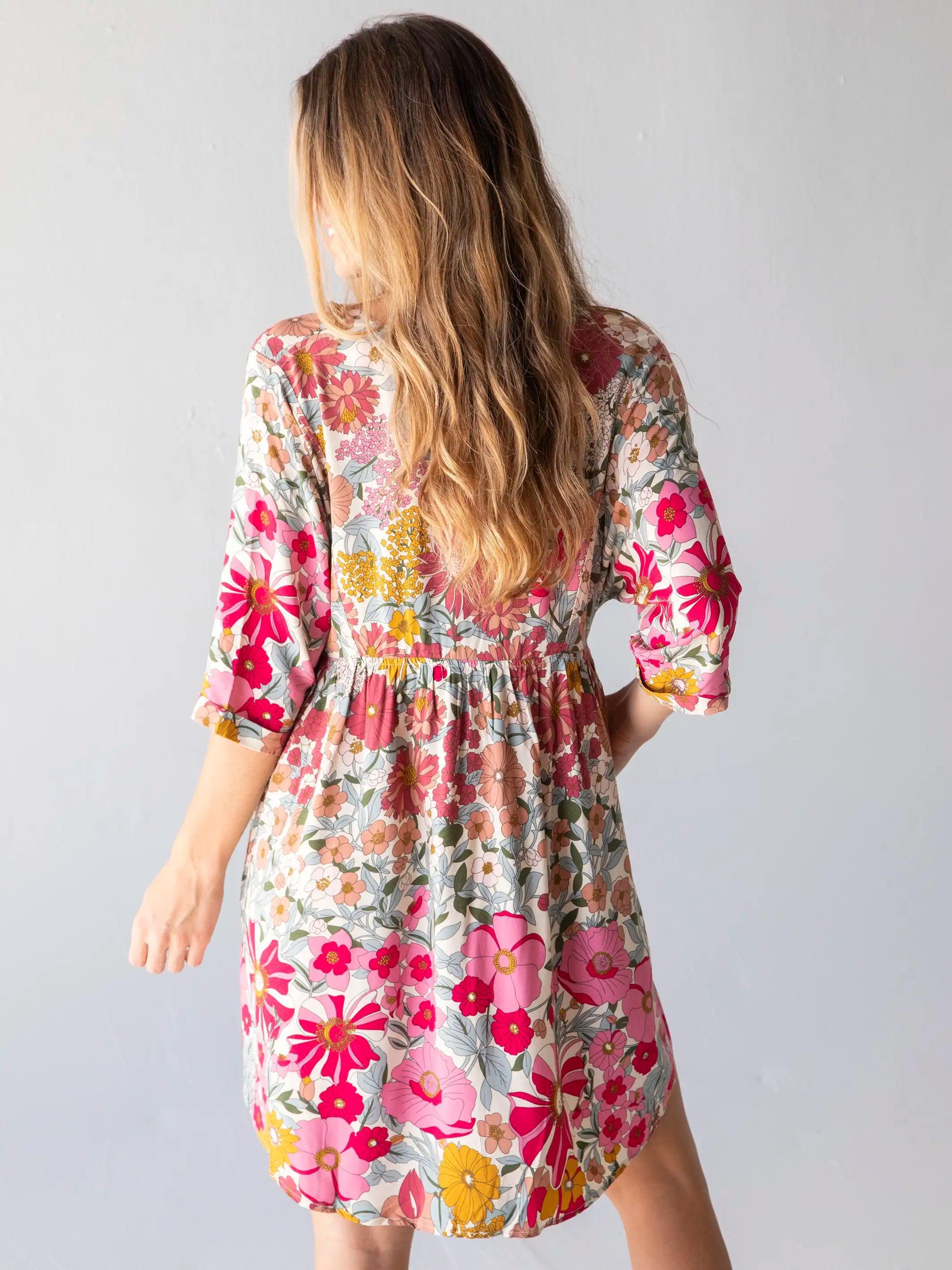 Stella V-Neck Mini Dress - Pink Vintage Floral Product Image