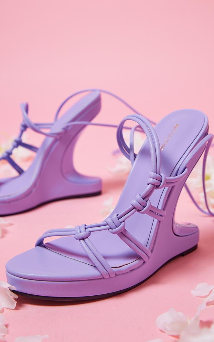 Purple PU Curved Knot Lace Up Reverse Wedge Heeled Sandals Product Image