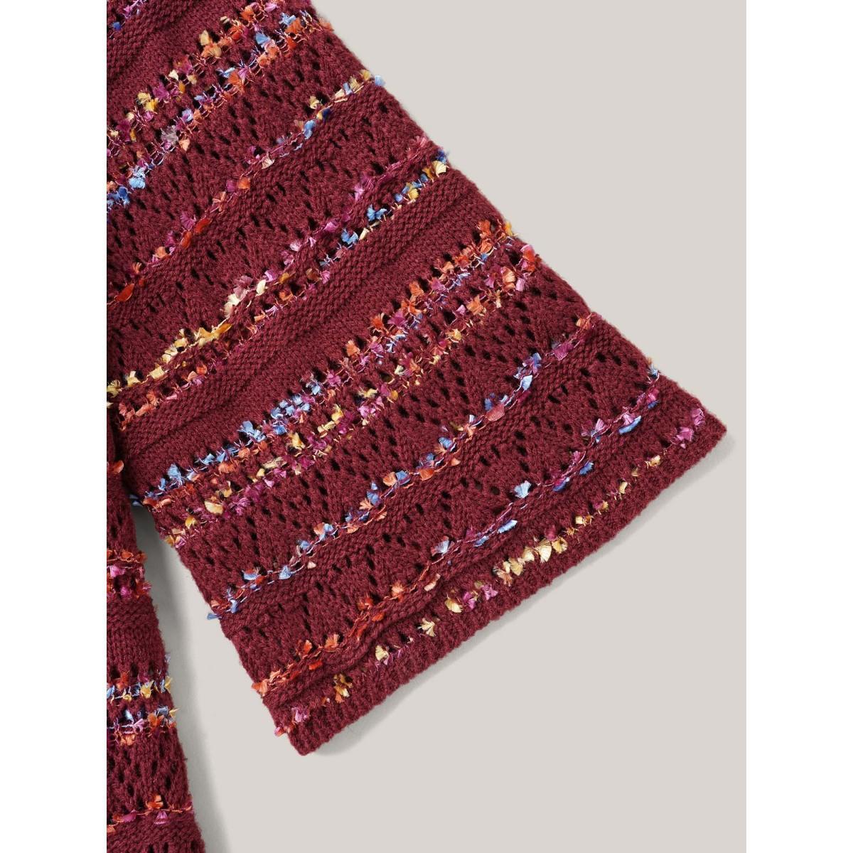 Plus Size Striped Front-Tie Cut-Out Cardigan Deepred Women Casual Loose Long Sleeve Everyday Cardigans BloomChic 28/5X Product Image