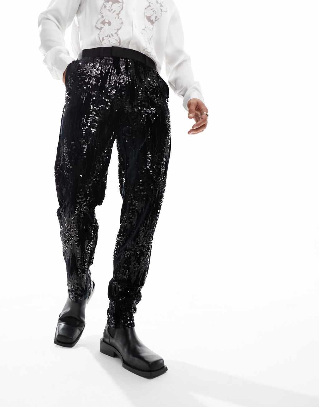 ASOS DESIGN slim scattered sequin suit pants Product Image