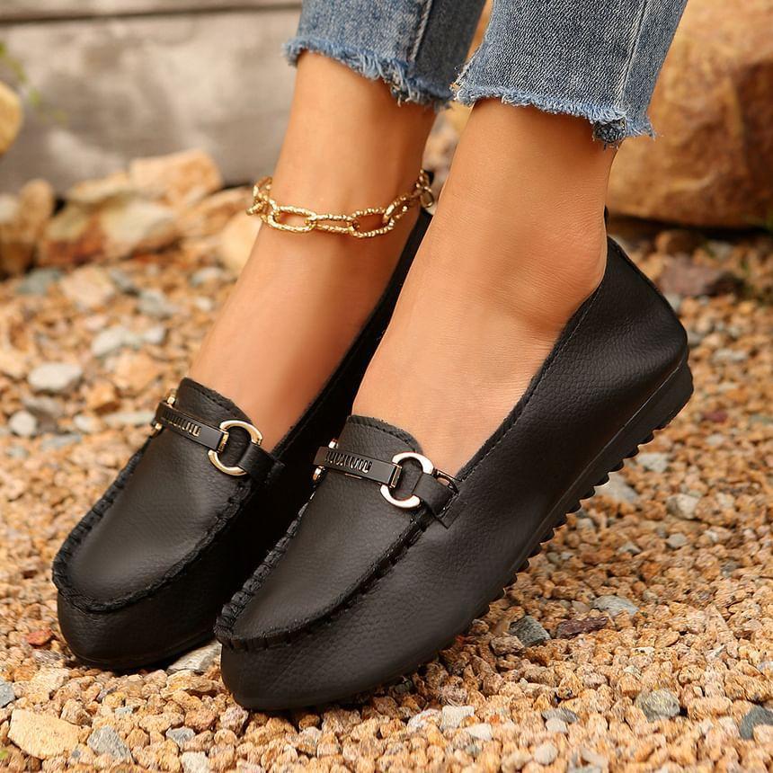 Plain Buckled Faux Leather Slip-Ons Product Image