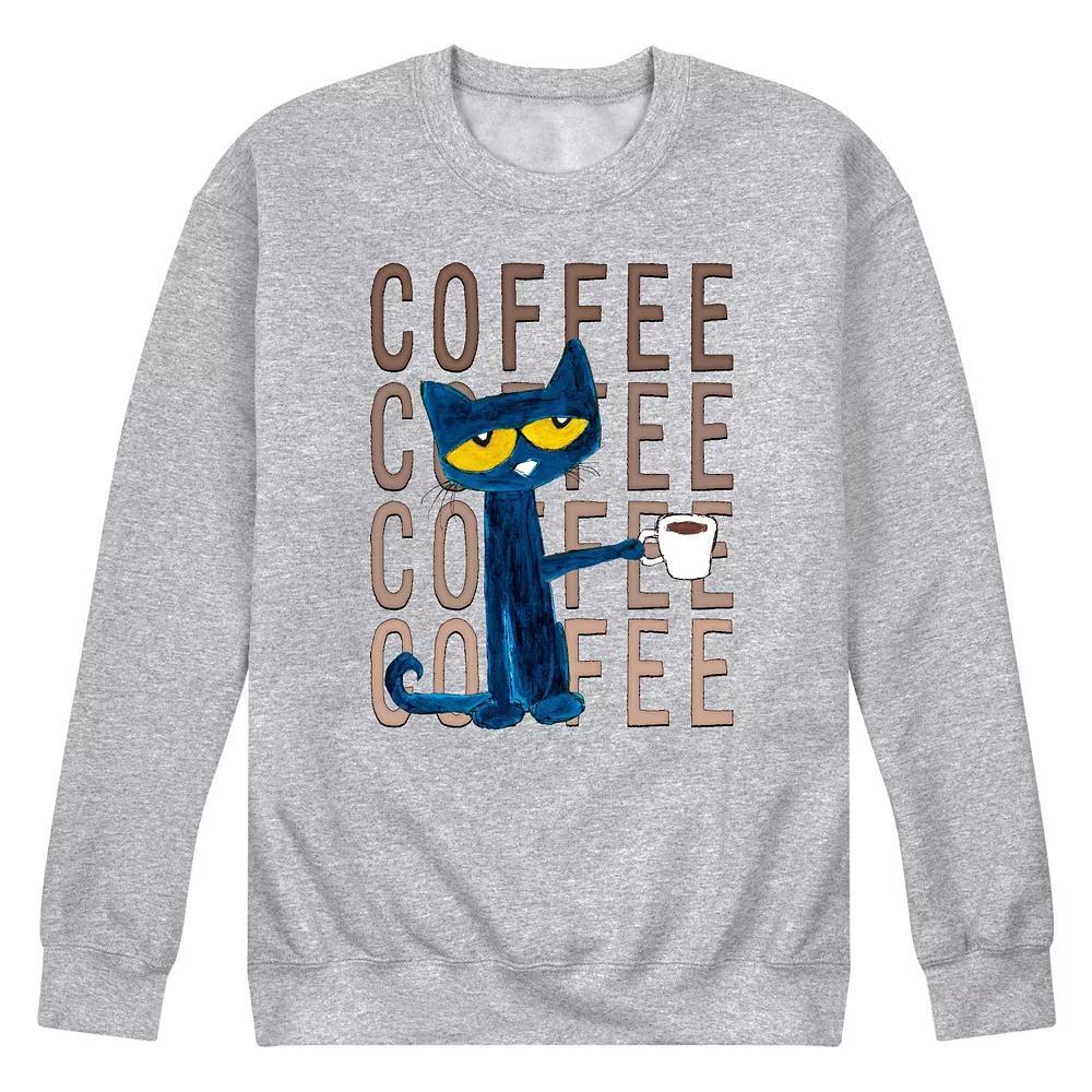 Men's Pete the Cat Pete With Coffee Fleece Sweatshirt, Size: Large, Grey Gray Product Image