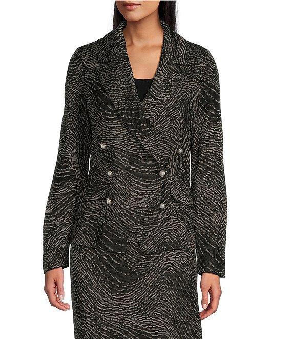 Ming Wang Coordinating Jacquard Knit Swirl Print Notch Lapel Long Sleeve Double Breasted Blazer Product Image