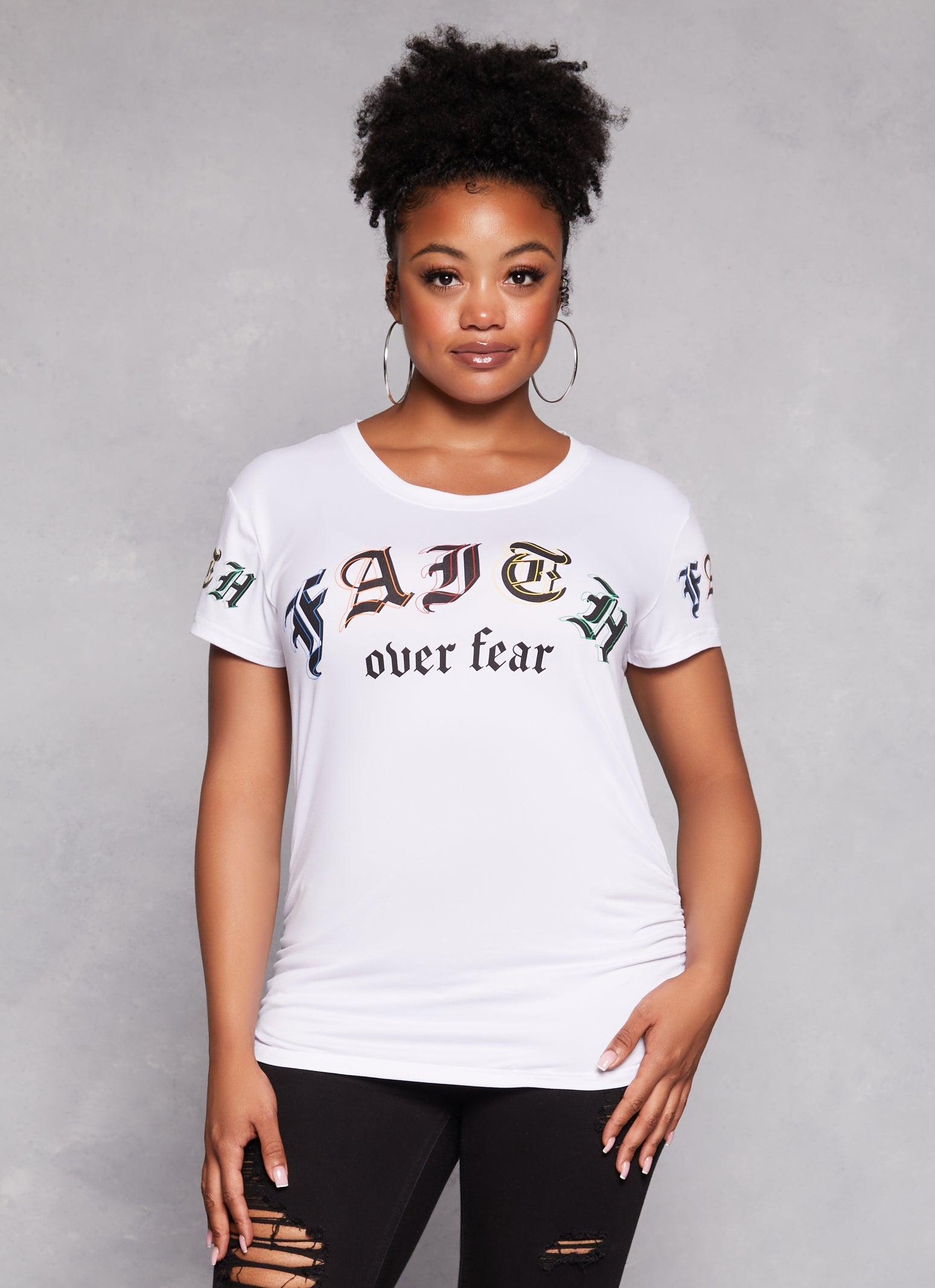 Womens Plus Size Ruched Faith Over Fear Graphic Tee Product Image