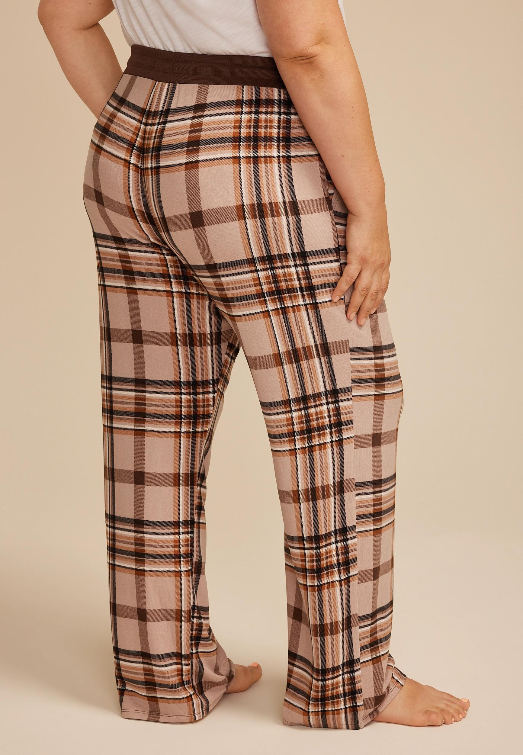 Plus Size Plaid Wide Leg Pajama Pants Product Image