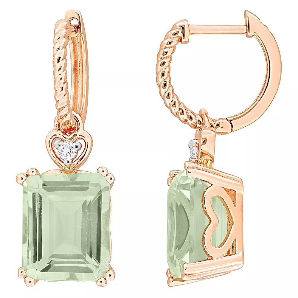 Stella Grace 18k Rose Gold Over Silver Green Quartz & White Topaz Drop Hoop Earrings, Women's, Pink Tone Product Image