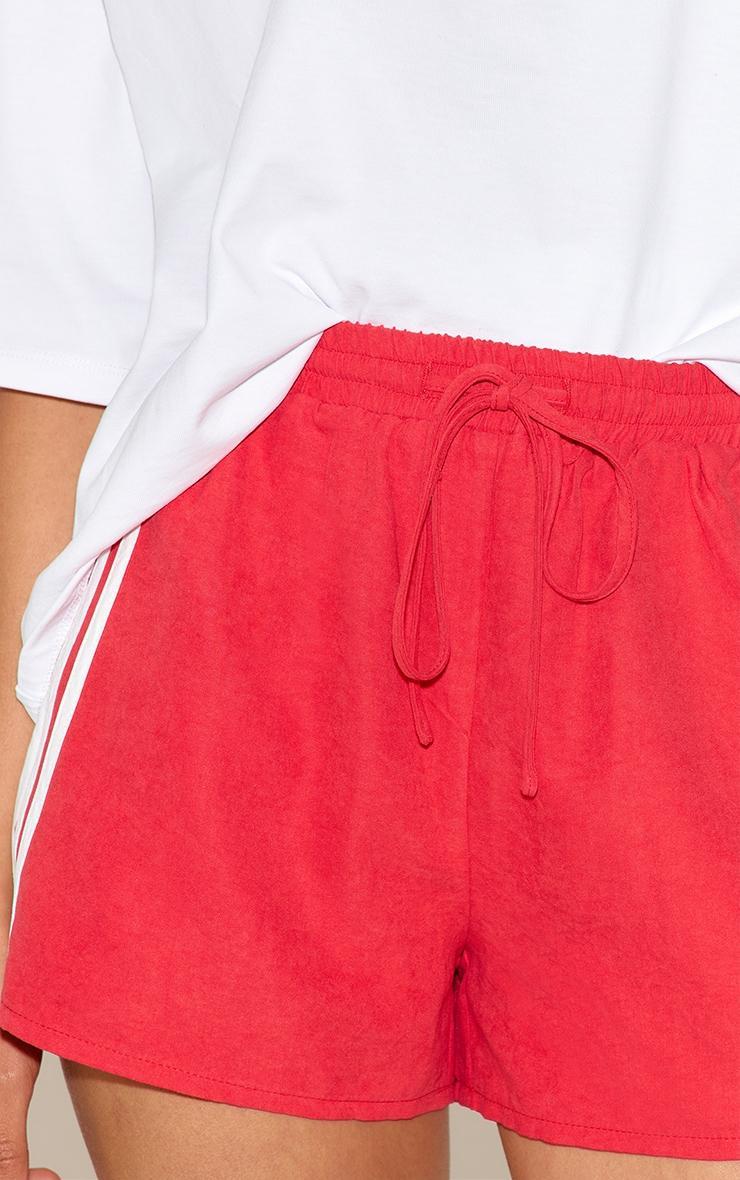 Red Peachskin Contrast Stripe Shorts Product Image