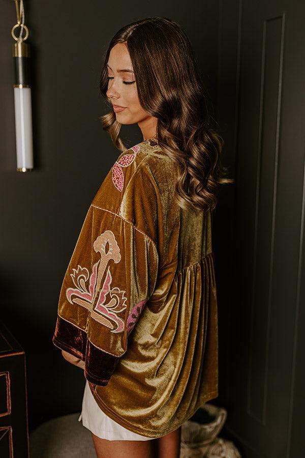 Feeling Boho Embroidered Velvet Top in Mustard Product Image