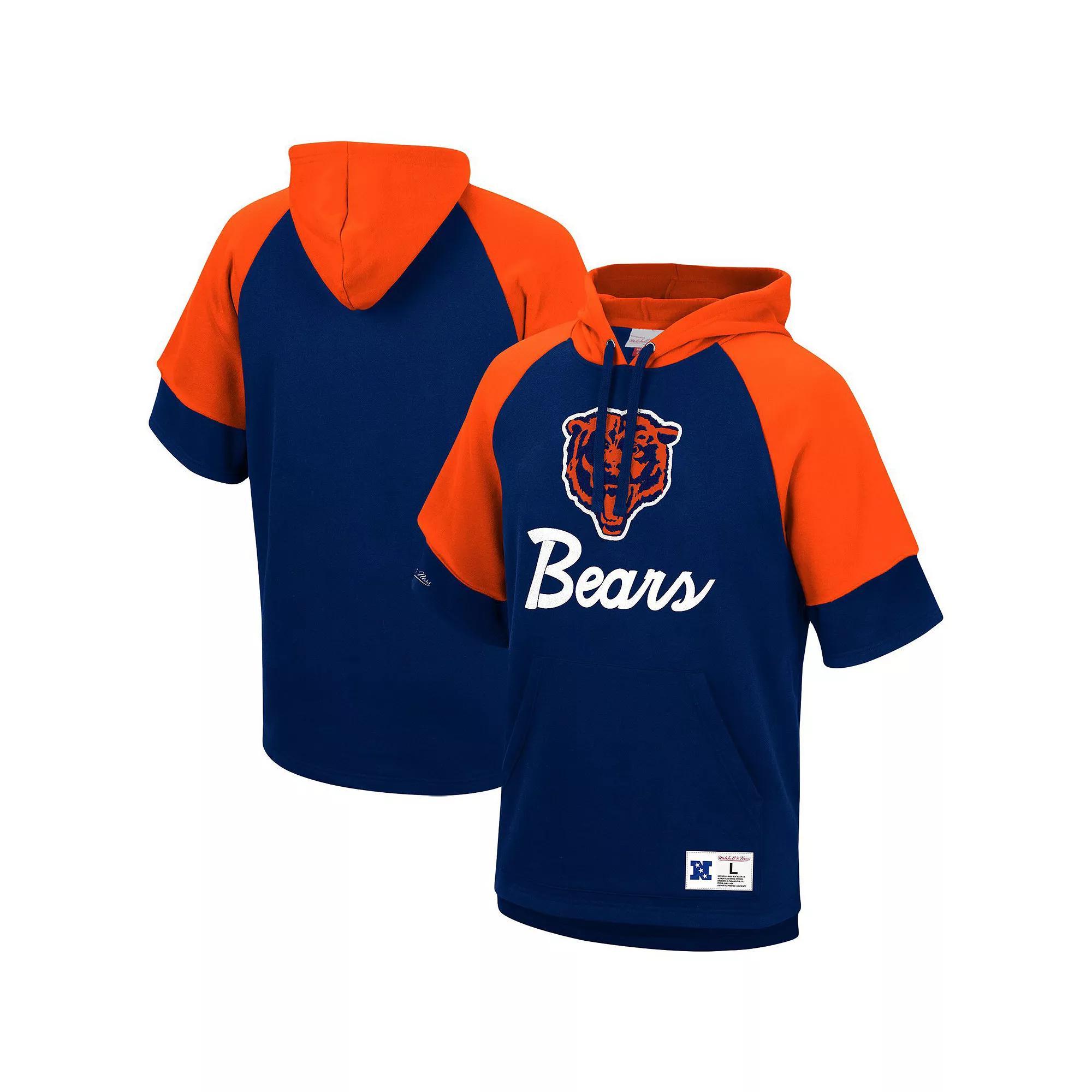 Men's Mitchell & Ness Navy Chicago Bears Home Advantage Raglan Short Sleeve Pullover Hoodie, Size: XL, Blue Product Image