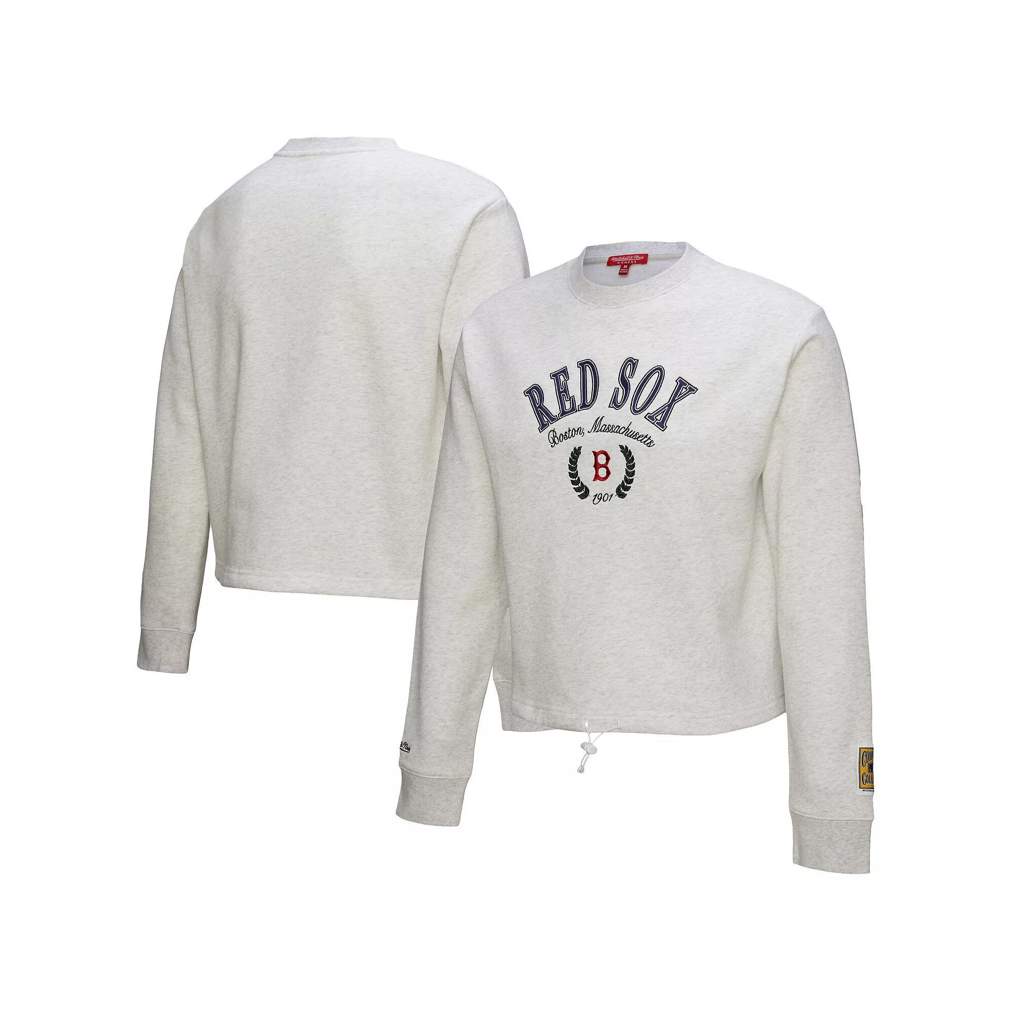Women's Mitchell & Ness Heather Gray Boston Red Sox Cropped Toggle Pullover Sweatshirt,  Product Image