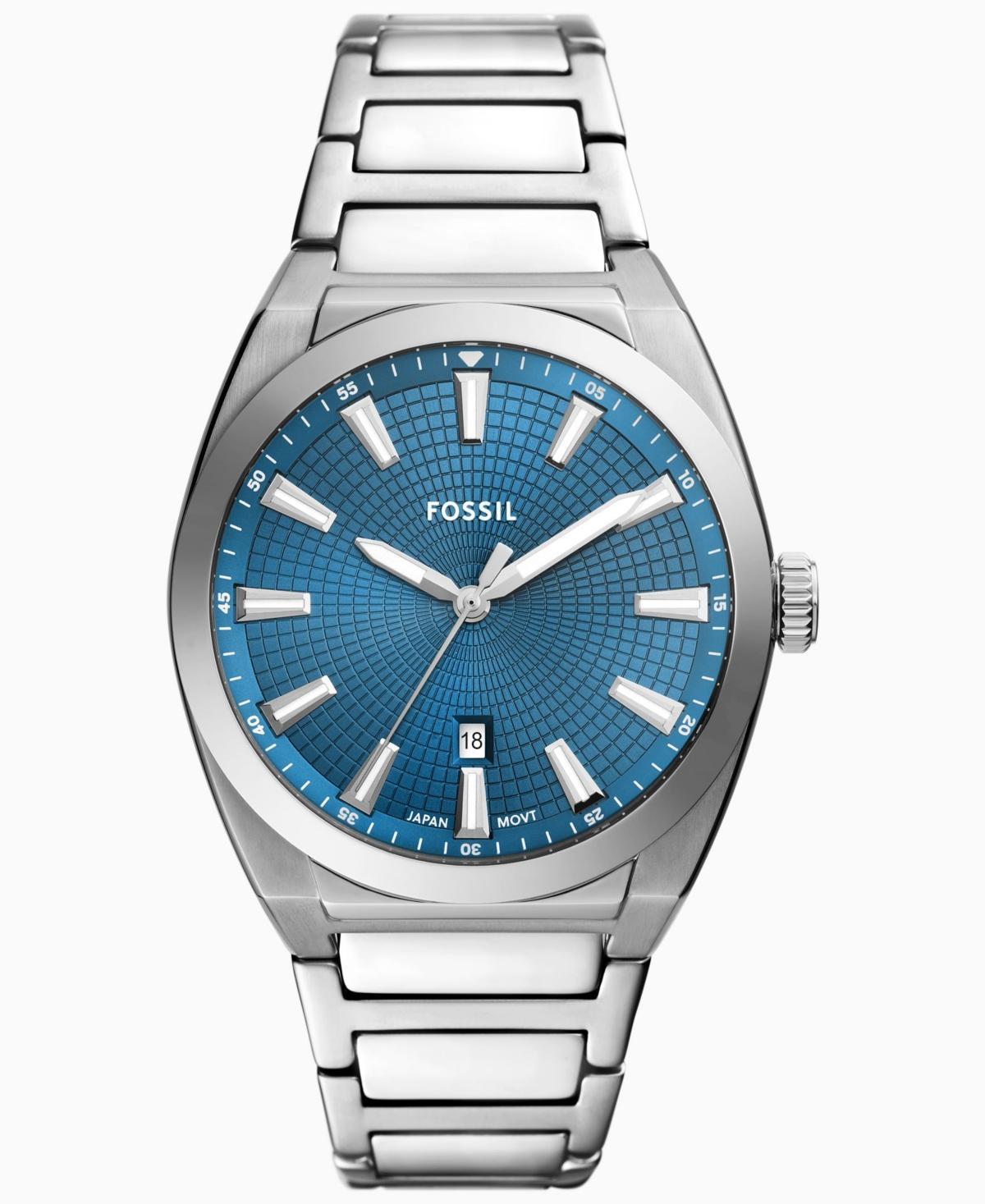 Fossil Mens Everett Blue Dial Three-Hand Date Stainless Steel Bracelet Watch Product Image