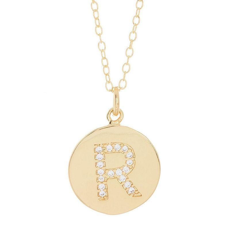 Adornia 14k Gold Plated Cubic Zirconia Engraved Letter Disc Pendant Necklace, Womens Gold Tone S Product Image