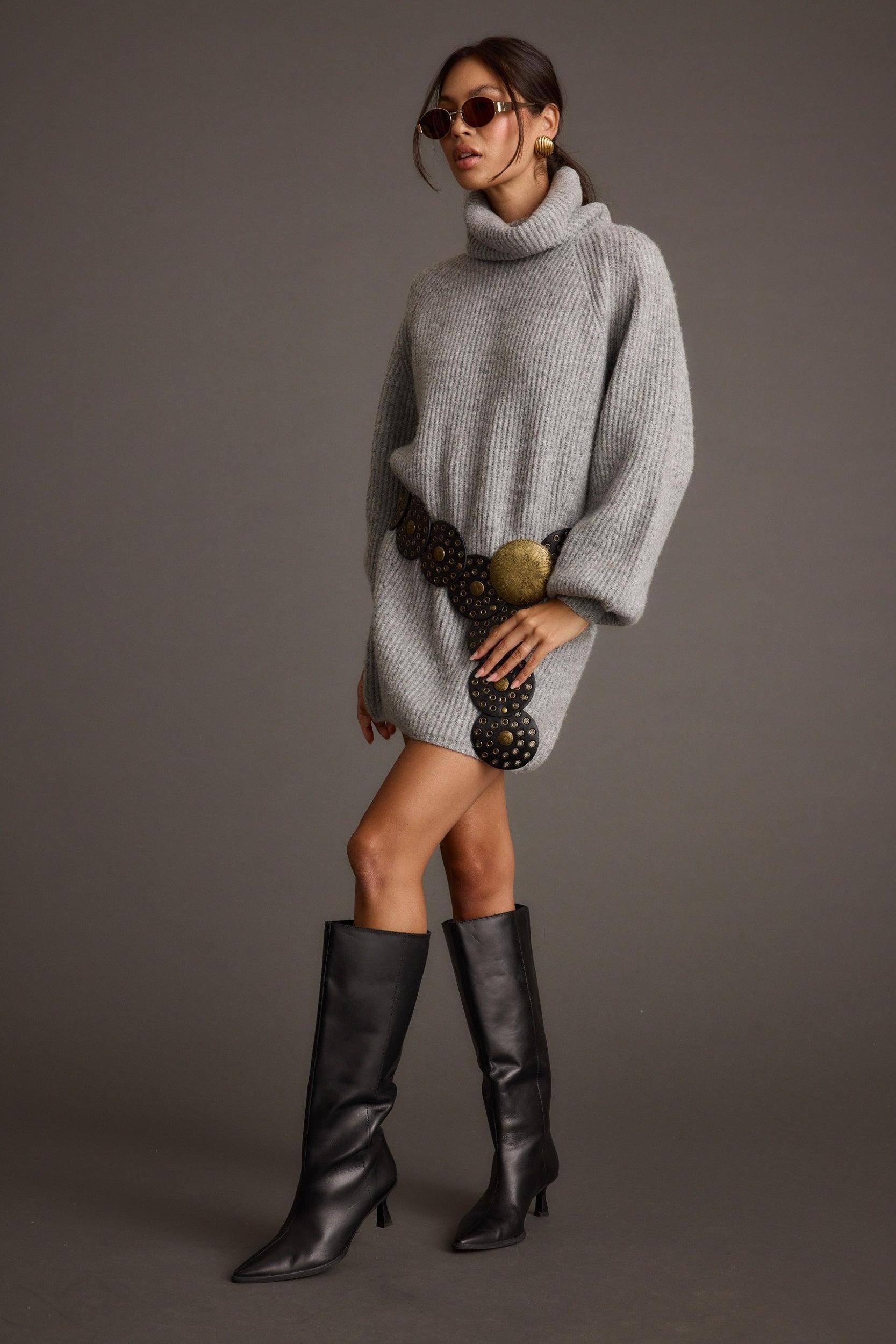 Beau Heather Grey Turtleneck Sweater Mini Dress Product Image