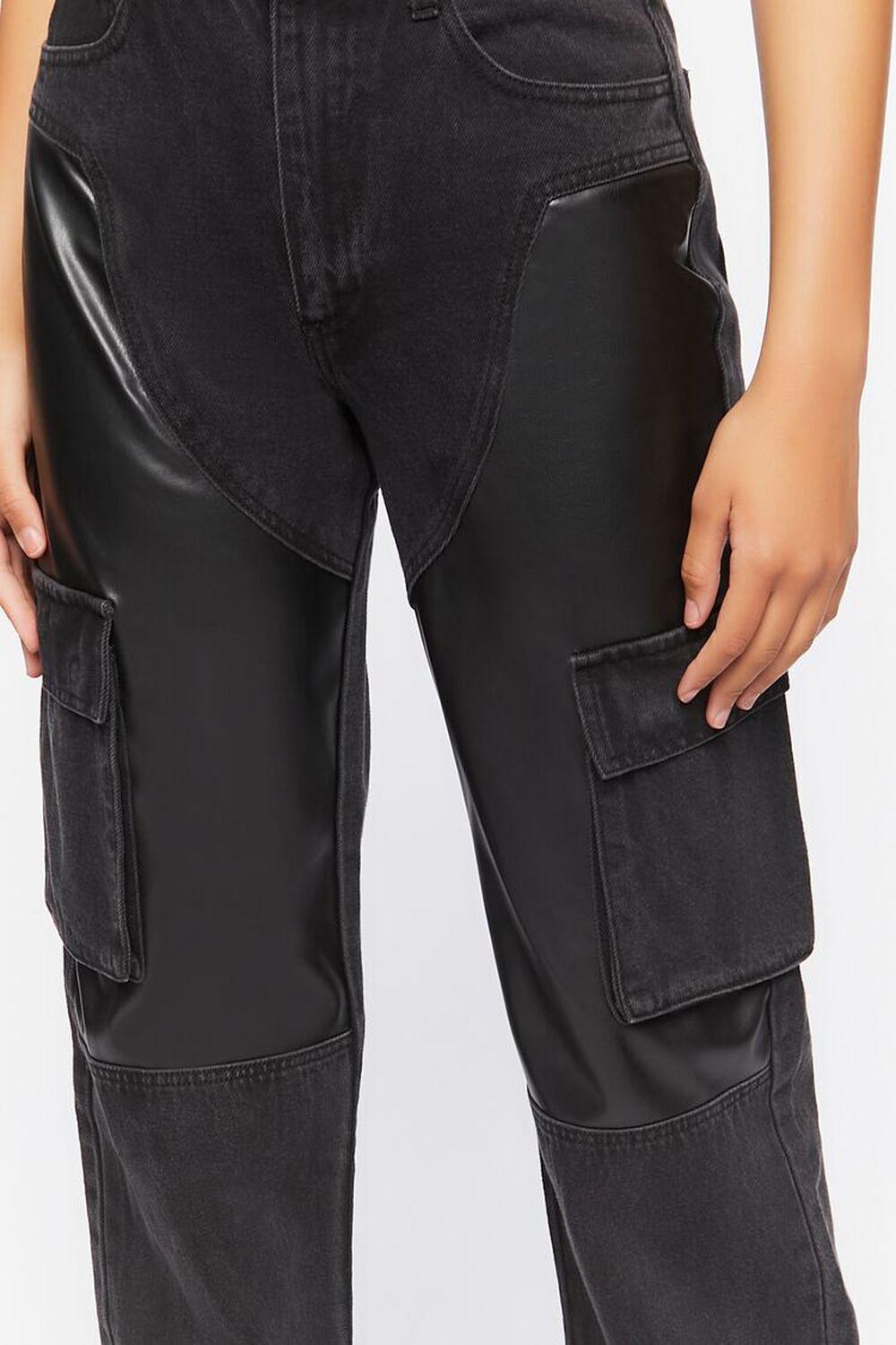 Faux Leather Cargo Jeans | Forever 21 Product Image