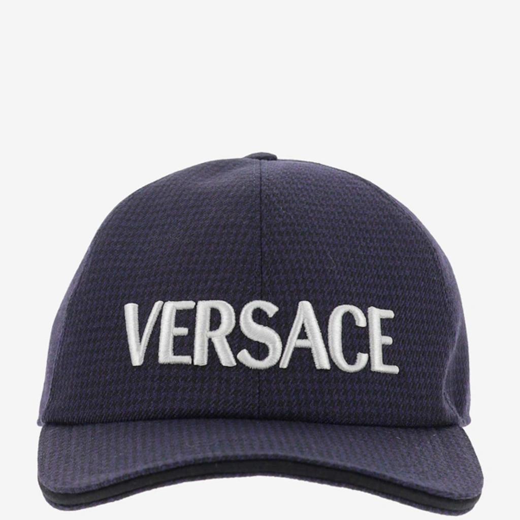 VERSACE Logo Embroidered Baseball Cap In Blue Product Image