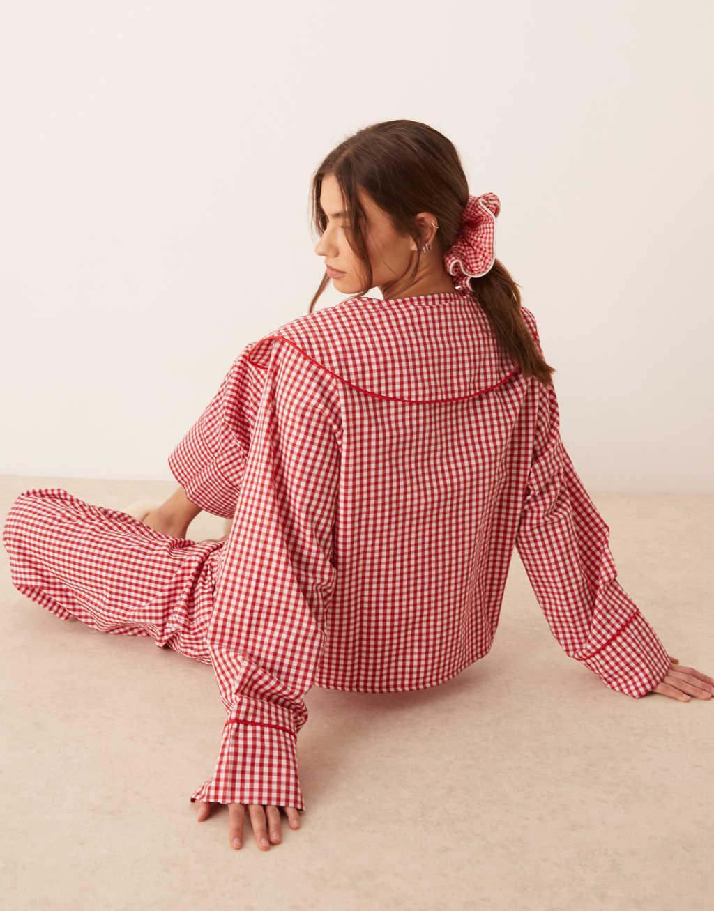 ASOS DESIGN pajama top in red gingham - part of a set Product Image