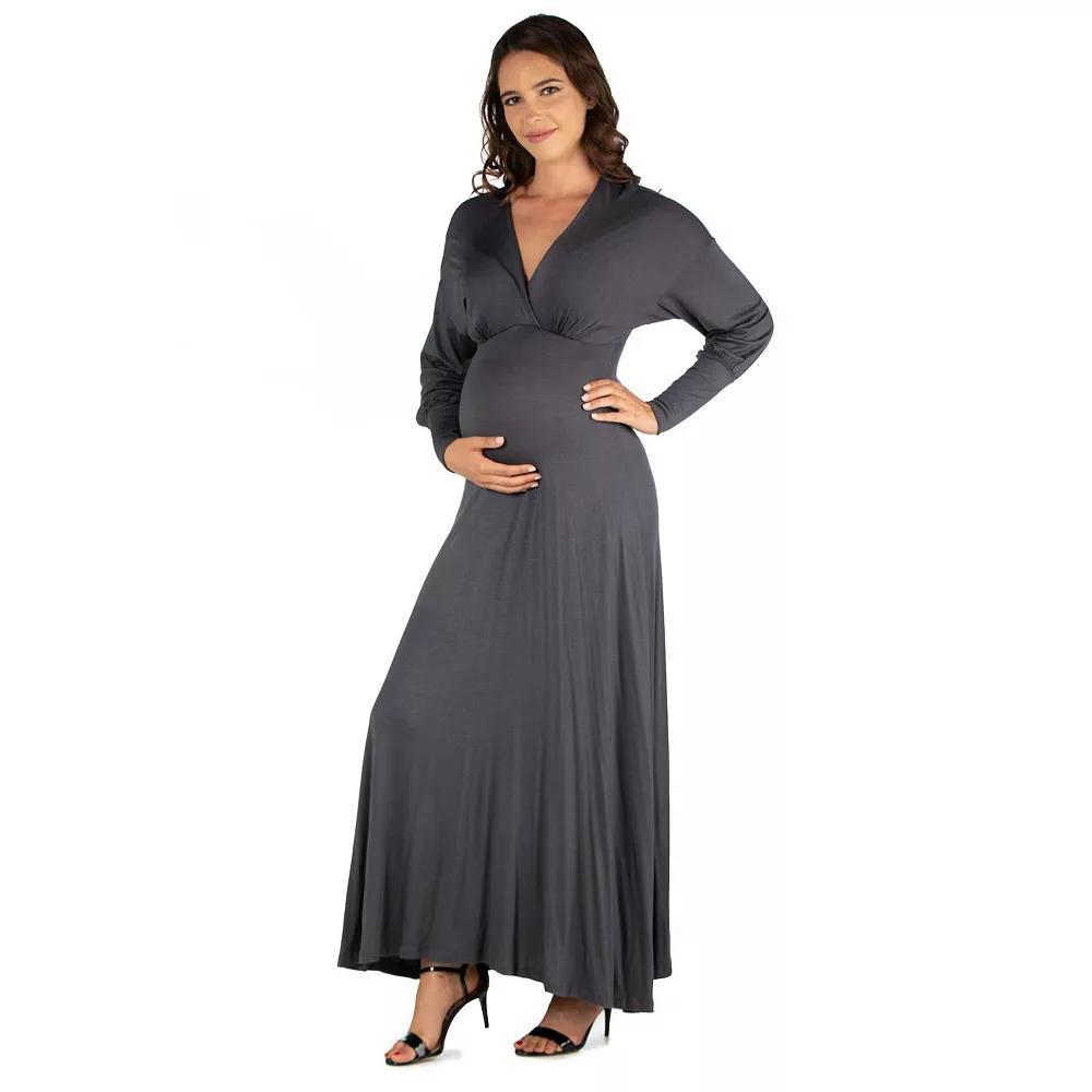 Maternity 24Seven Comfort Apparel V-Neck Long Sleeve Maxi Dress, Women's,  Product Image