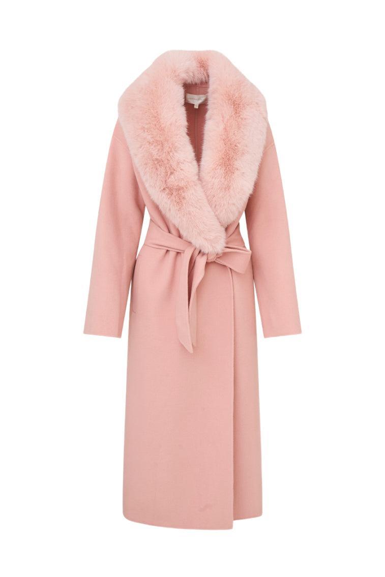 Mahika Wool-Cashmere Faux Fur Collar Coat - OATMEAL Product Image