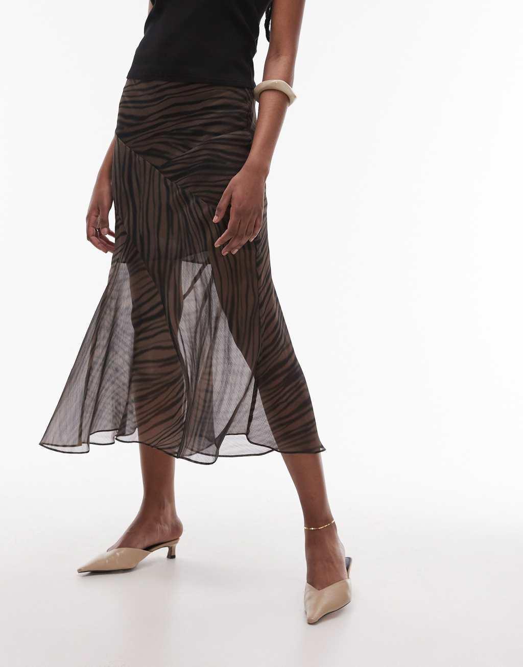 Topshop cutabout midi skirt in blurred zebra print Product Image